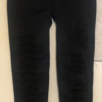 Fashion Nova Women's Take Your Mind Off Black Ripped Distressed Leggings | L/XL