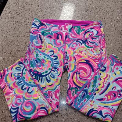 LILLY PULITZER CROP LUXETIC LEGGINGS HOT PINK PRINT EXCELLENT CONDITION