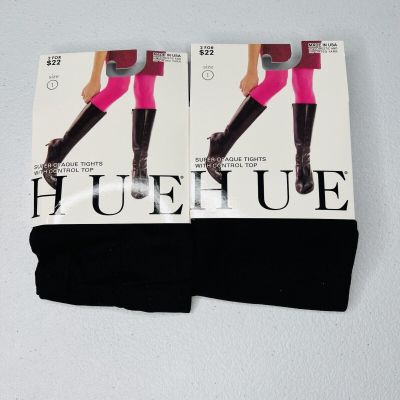 Hue Womens Super Opaque Tights With Control Top Size 1 Black 2 Pair Pack New