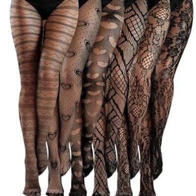 6 Pairs Women Fishnet Thigh High Stockings Lace Tights One Size Multi Patterns