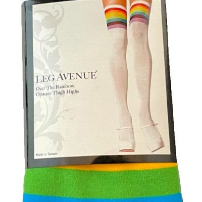 STYLISH LEG AVENUE OVER THE RAINBOW OPAQUE THIGH HIGHS ONE SIZE MULTICOLOR NEW