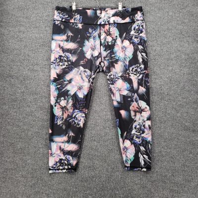 Fabletics Leggings Womens 2XL XXL Black Floral Cropped Yoga Active Workout Gym