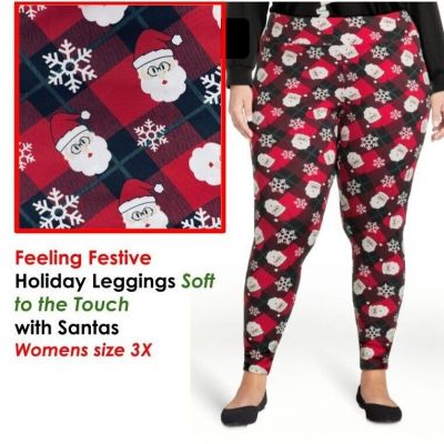 Feeling Festive Womens Holiday Legging Soft To the Touch Santas sz 3X Black Red