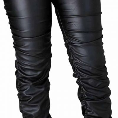 Women'S Stretchy Faux Leather Leggings Pants,High Waist Stacked Pants for Women