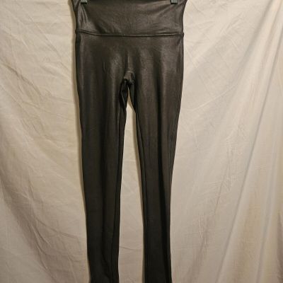 Spanx Faux Leather Leggings.  Olive Green, Size SP. Shiny, High Waisted.