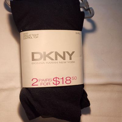 DKNY Opaque Control Top Tights 2-Pack, Small Black 0A001