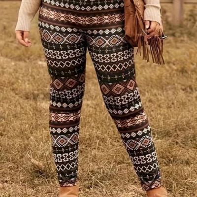 Plus Size 1xl-5xl Women's Printed Leggings Slim Fit High Waisted Pants Fashionab