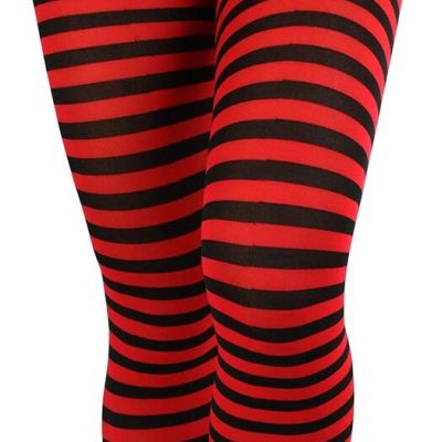 Women's Nylon Horizontal Striped Tights - Black/Red - One Size