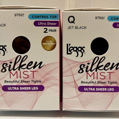 L’EGGS (4 Pairs) Silken Mist SzQ Jet Black Sheer Tights Control Top Ultra Sheer