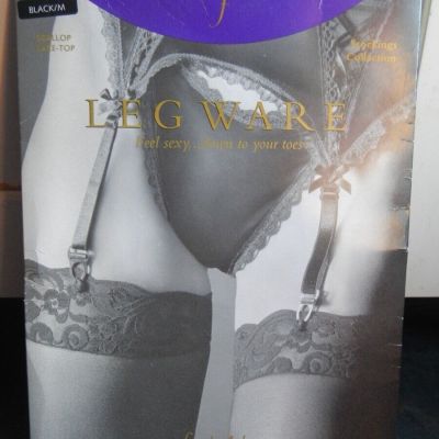 Frederick's of Hollywood Legware Scallop Lace Top Thigh High Stockings BLACK/M