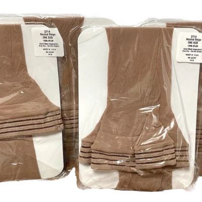 Vintage National Hosiery Thigh High Stockings 100perc Nylon NEUTRAL BEIGE 1 Pair