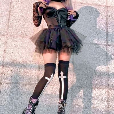 Unholy Cross Goth Gothic Sexy Women's Stockings Thigh Knee High Socks Halloween