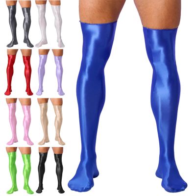 Mens Pantyhose Sheer Underwear Stay-ups Stockings Glossy Clubwear Cosplay High