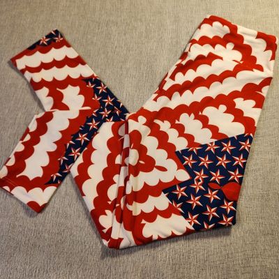 Lularoe Leggings OS One Size Patriotic Red White Blue Stars Pattern