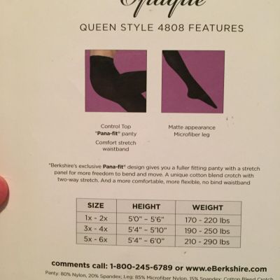 Berkshire Opaque Queen Style 4608 Size 1-2X PANTYHOSE Tights USA CONTROL TOP