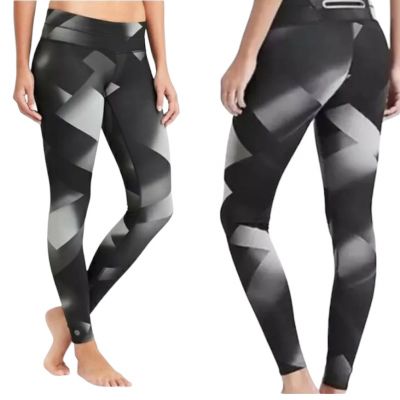 ATHLETA Sonar Magnetic Leggings, Gray White Stretchy Long Back Pocket Athletic S