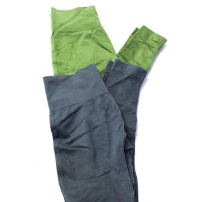 Set Active Womens Ribbed Crop Leggings Pants Green Gray Size Small Lot 2