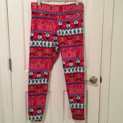 No Boundaries Womens XL Warm Lined Christmas Leggings Merry & Bright Red Holiday