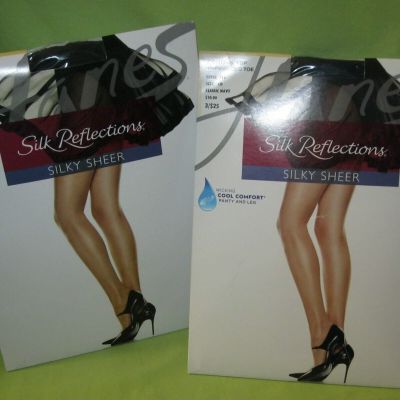 Hanes SILK REFLECTIONS Silky Sheer TIGHTS Control Top Panty SIZE CD Navy & Black