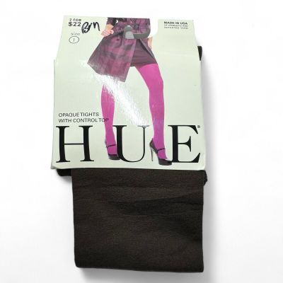 Hue Opaque Tights with Control Top Womens Size 1 ~ Espresso Brown ~ 1 Pair NWT