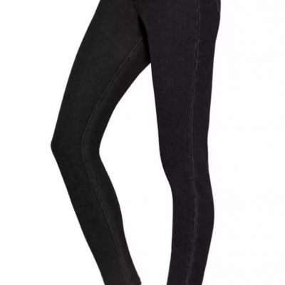 Hue Women's MEDIUM BLACK Mid-Rise Yoga Stretch Slim Fit Pull On Denim Leggings