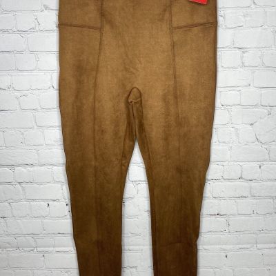 Spanx Faux Suede Stretch Leggings Rich Caramel NWT