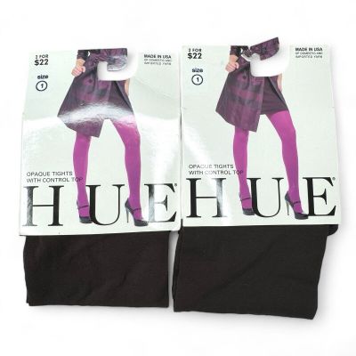 HUE Women's Size 1 Opaque Tights with Control Top Espresso Brown 2 Pairs New