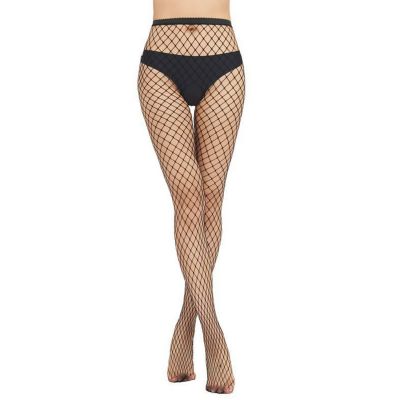 Women High Waist Pantyhose Fishnet Stockings Mesh Tights Thigh High Socks Black