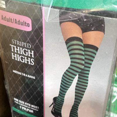 Women's Tights Stockings Socks Halloween Costume Black Green Stripe Thigh High