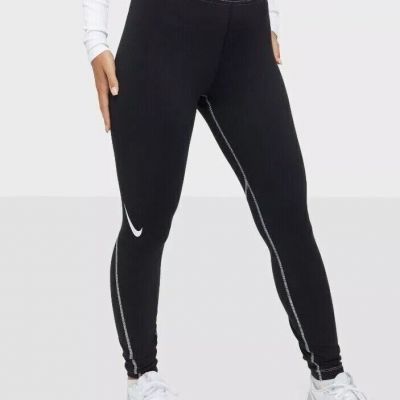 NIKE NSW Swoosh High Rise Legging Black White DR6175 010 - Size Large New