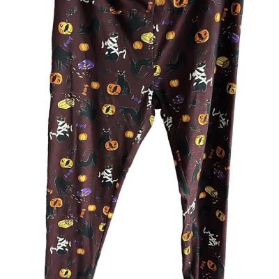 Way to Celebrate Halloween Womens Leggings Plus Size XXL Pumpkin Black Cat EUC