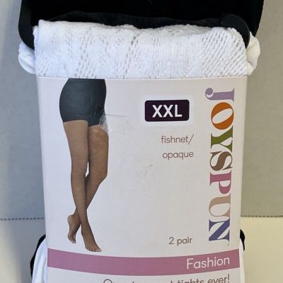 NEW 2 pair Joyspun Fashion tights white fishnet lace black opaque size XXL