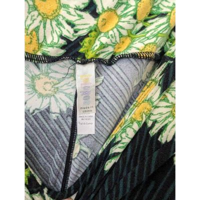 Lularoe Leggings Womens Plus Size TC Tall and Curvy Floral Green Black Daisies