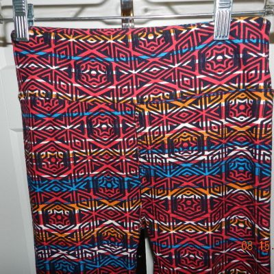 Lularoe Leggings OS Red, Blue, GOLD Multicolor, One Size Geometric Medallion