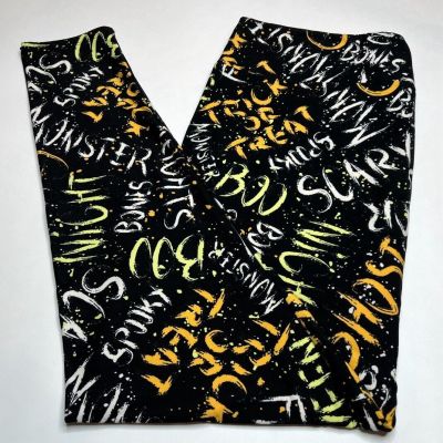 NEW LuLaRoe TC2 Leggings BLK HALLOWEEN Words GRAFFITI Monster Bone Scary Spooky