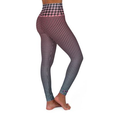 Yoga Leggings, Houndstooth with Abstract Cat Face and Butterfly Design, Workout