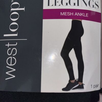 2 New Women's Size L/XL West Loop Black Cotton Leggings 2 Pair NIP