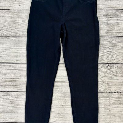 SPANX JEAN-ISH ANKLE Sz Large Dark Indigo Subtle Check Stretch Pull On Leggings