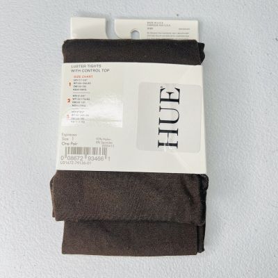 NWT HUE Womens Luster Tights Control Top Size 1 Espresso 1 Pair  Pack New
