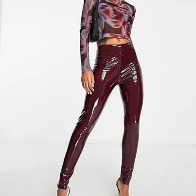 Commando Women's Size XS Burgundy Faux Patent Leather Leggings MSRP $118