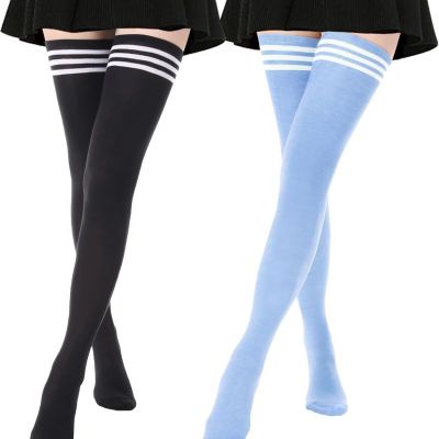 DRESHOW Extra Long High Thigh Socks Striped Over Knee Thin Tights Long Stocking