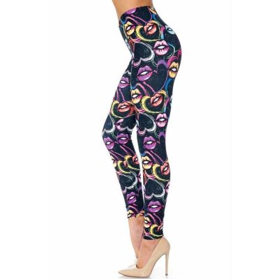 XPlus Size Womens Creamy Soft Colorful Lips And Hearts Leggings - USA Fashion