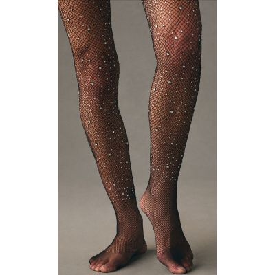 Gem Fishnet Tights Sz Large in Black By Anthropologie NEW !!!!