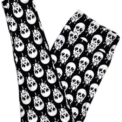 LuLaRoe Womens Leggings Black White Skulls Halloween Plus 18+ TC2 NWT