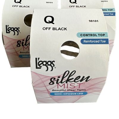 3 Leggs Silken Mist Sheer Tights Semi Opaque Leg Control Top Size Q Off Black