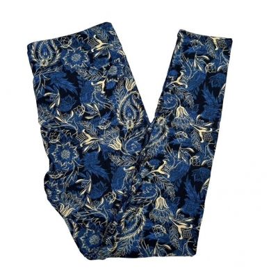 LuLaRoe Floral Baroque Paisley Style Blue/Beige Tall & Curvy Leggings New LLR TC