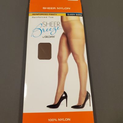 Sheer Breeze by Gildan Sheer Nylon Reinforced Pantyhose Suntan Queen Size