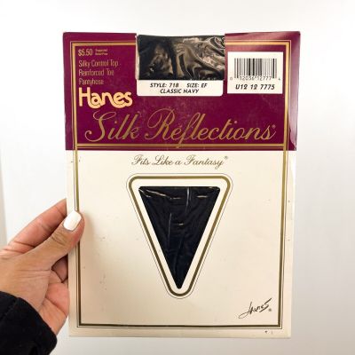 Vintage Hanes Silk Reflections Control Top Pantyhose - Classic Navy - Size EF