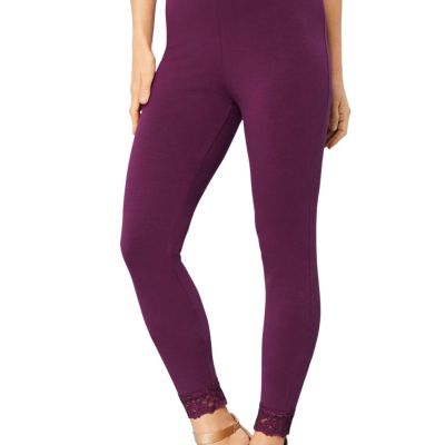 Roaman's Women's Plus Size Lace-Trim Essential Stretch Legging