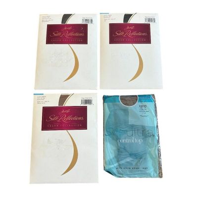 Hanes Silk Reflections Set of Four Sheer Control Top Panty Hose Black EF NEW